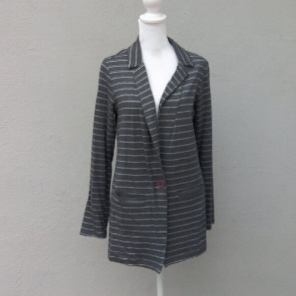 Anthropologie Jacket Blazer Women Size Med Gray-White pinstripe knit Preppy - Picture 1 of 8